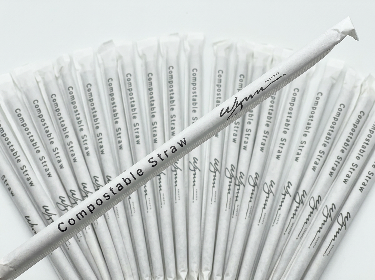 Box of paper-wrapped straws printed with a private label brand
